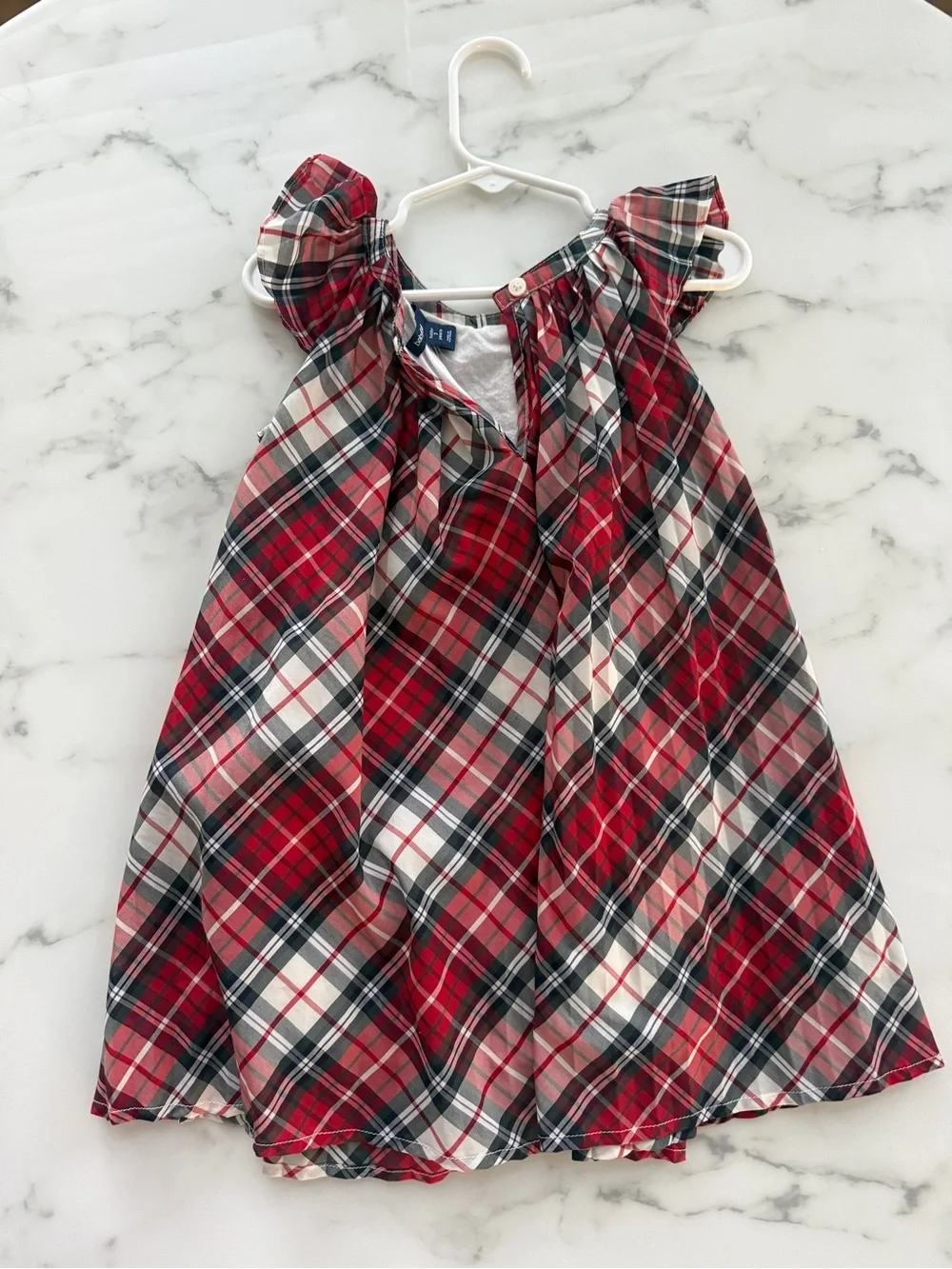 GAP Red Plaid Ruffled Shoulder Dress